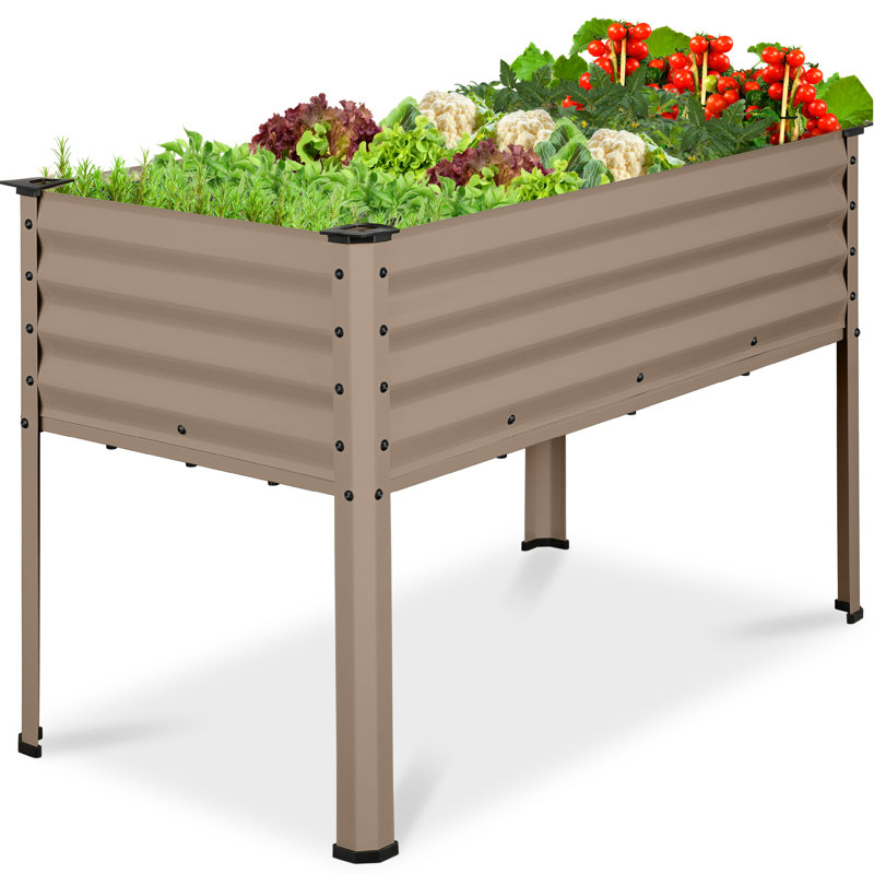 48X24x30in Elevated Galvanized Metal Garden Bed W/ Corner Protectors, Brown