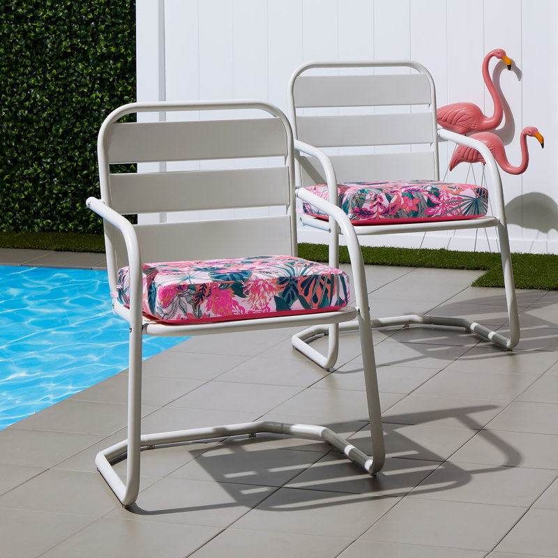 Vera Bradley Outdoor 3'' Dining Chair Seat Cushion, Rain Forest Canopy Coral, 3" H x 19" W x 19" D