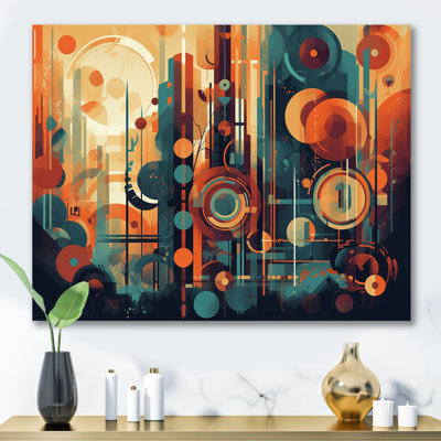 Braxtyn orange et bleu abstrait nostalgie II - art abstrait Mid-Century