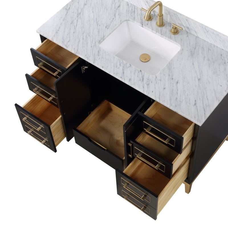 Gracie 48'' Single Bathroom Vanity with Top, Midnight Black, Carrara Marble