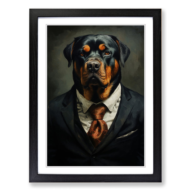Rottweiler in a Suit Painting No.3 - Framed Print, Black , 64cm H x 46cm W x 2cm D