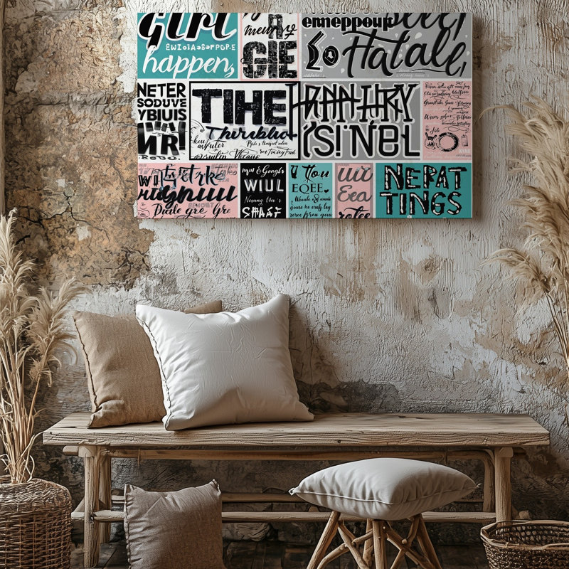 Reproduction d'art sur toile, collage visuellement captivant débordant de citations et d'affirmations inspirantes