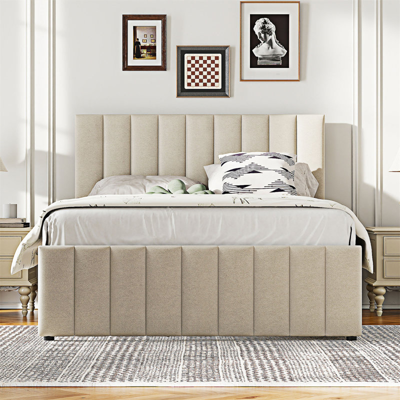 Upholstered Platm Bed, Beige