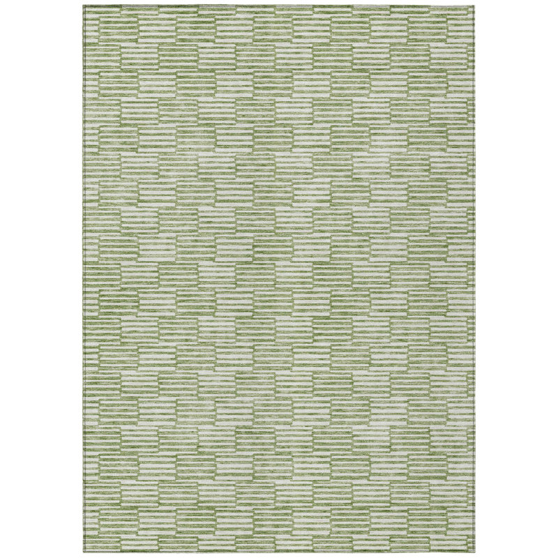 3' X 5' Green And Ivory Geometric Washable Indoor Outdoor Area Rug