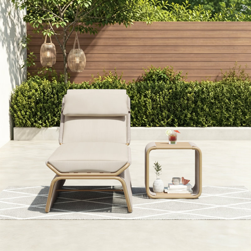 Chaise longue avec table Harper, Toile vélin, Blanc