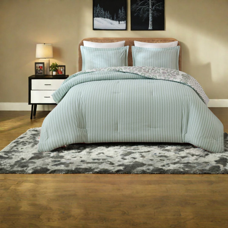 Ensemble de literie pour très grand lit, mélange de coton floral, vert sauge toutes saisons