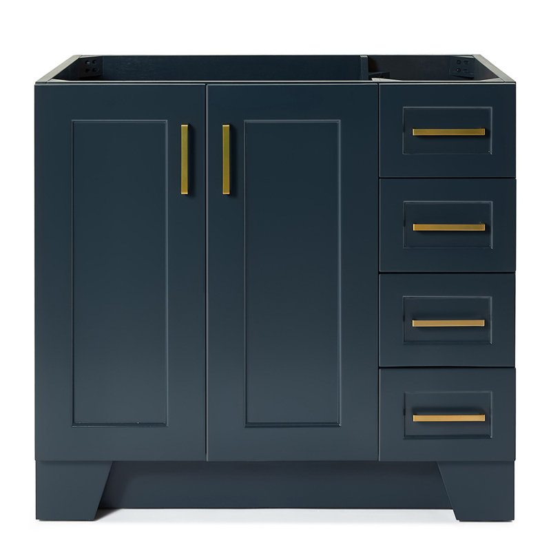 Base de meuble-lavabo simple en bois massif 36 po Sawyer, Bleu minuit