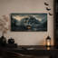 Toile murale surréaliste représentant une montagne de crânes avec cascade et éclairage d'Halloween-830483572