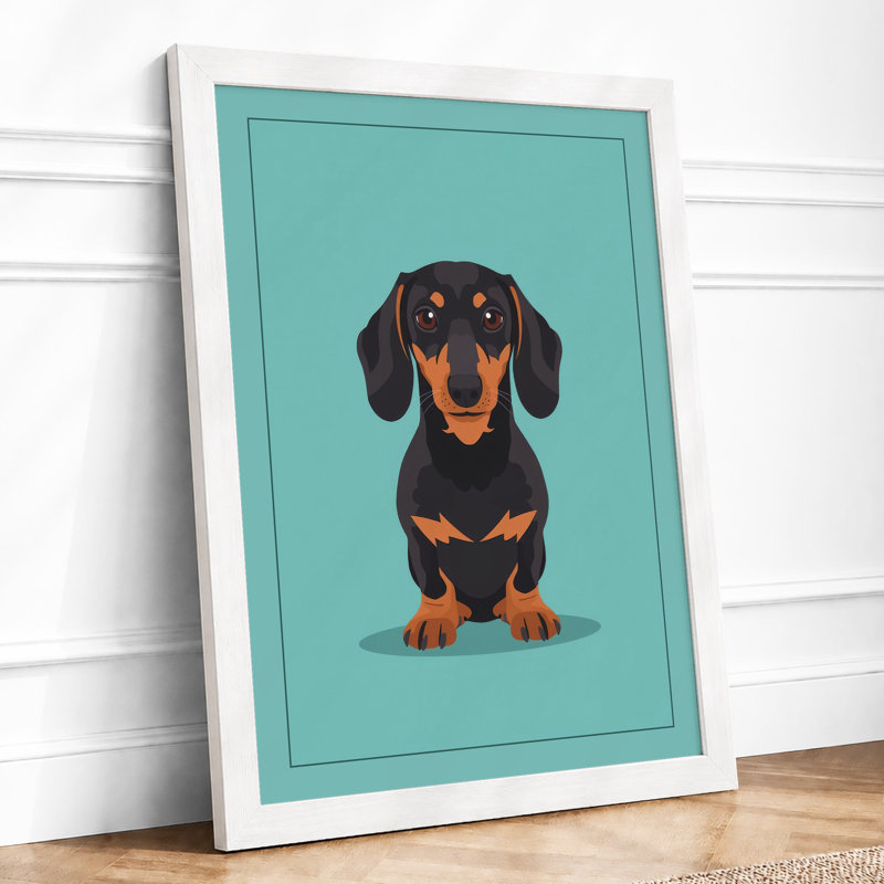 Dachshund Portrait Modern - Framed Print, A2 - 59.4 x 42.0 cm, White