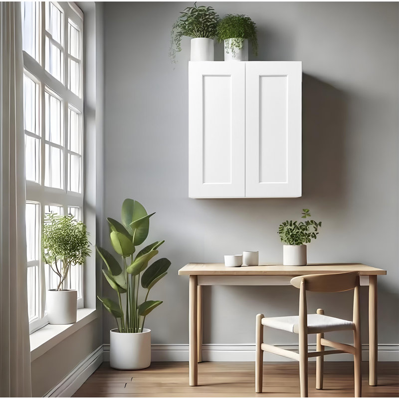 Armoire murale 24 po à deux portes en bois massif blanc avec 2 tablettes réglables prêtes à assembler pour la cuisine, la salle de bain, la buanderie et le garage (l 24 po x P 12 po x H 30 po)