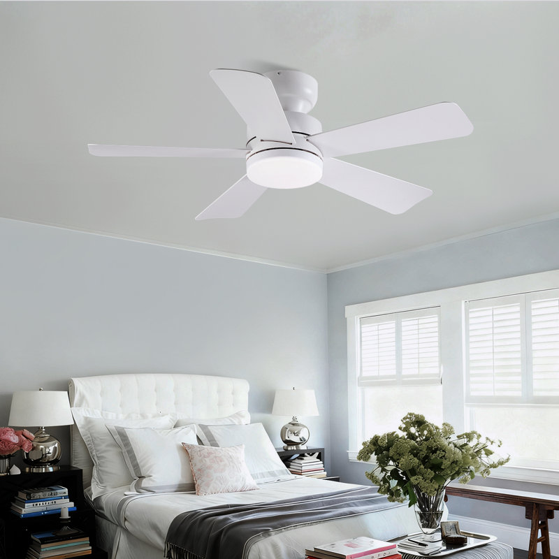 41"/46" 5-Blade Flush Mount Ceiling Fans With Lights And Remote/App, 41" Wide, White