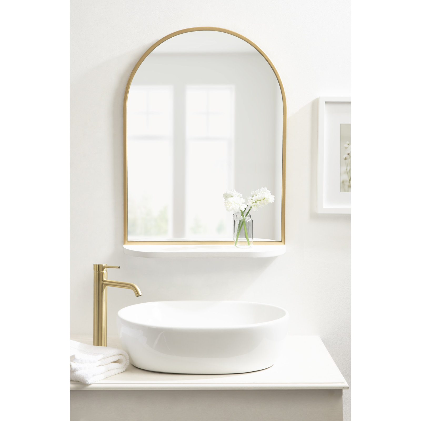 Jordie Accent Mirror, 28" H x 20" W, White/Brass