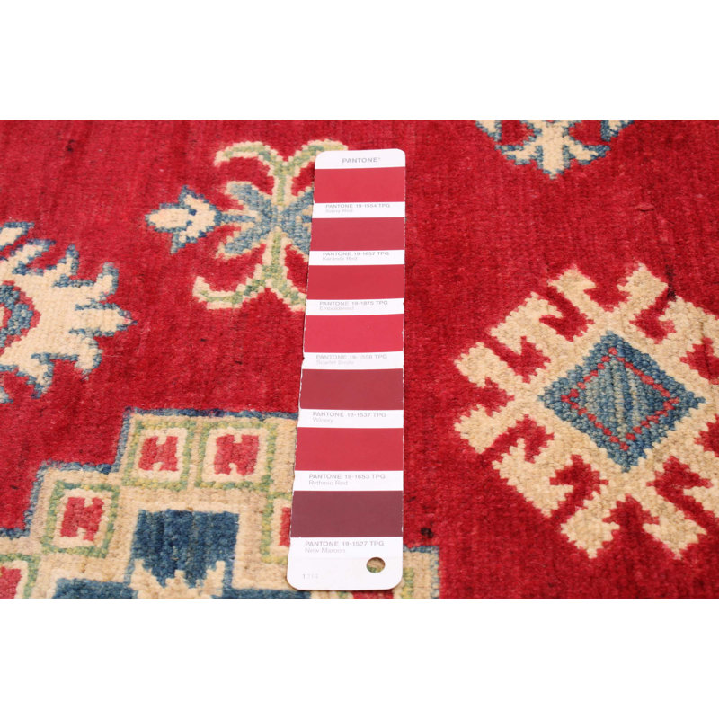 Tapis rouge en laine noué à la main de conception unique 6 pi 7 po x 9 pi 4 po New Age