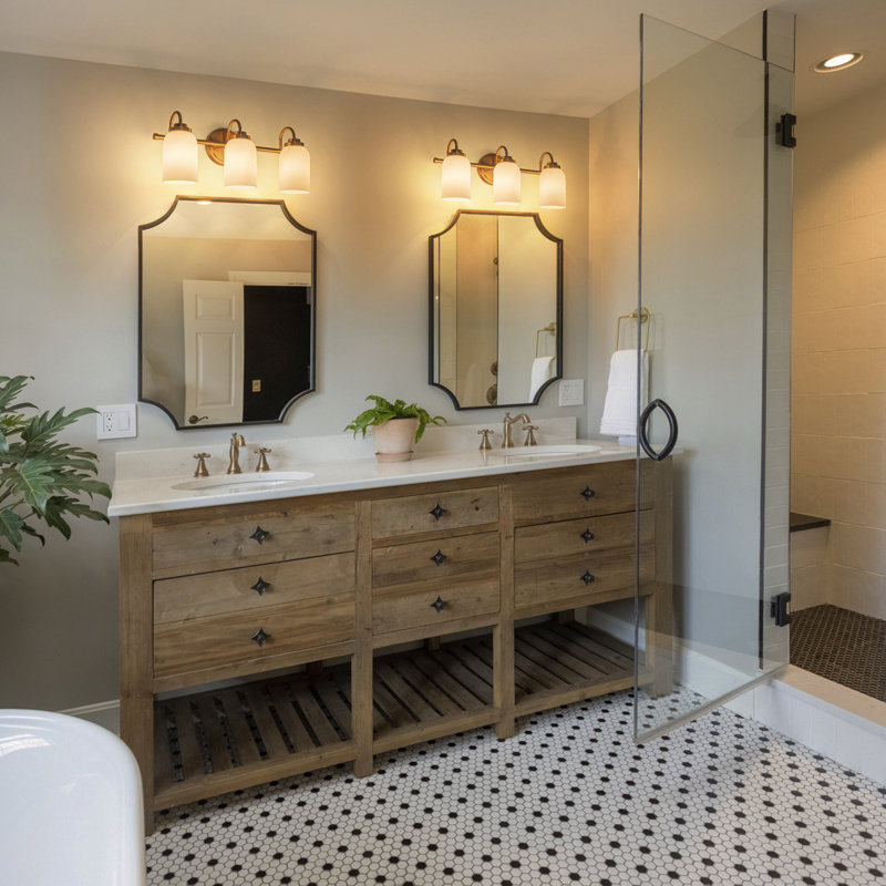 Dimmable Vanity Light With White Glass Shades, 8.78" H x 19.7" W x 6.6" D, 3 Lights