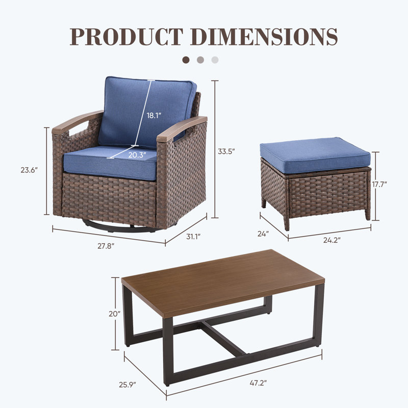 Ensemble de conversation d'extérieur en osier avec table basse 7 pièces Arundel, Bleu