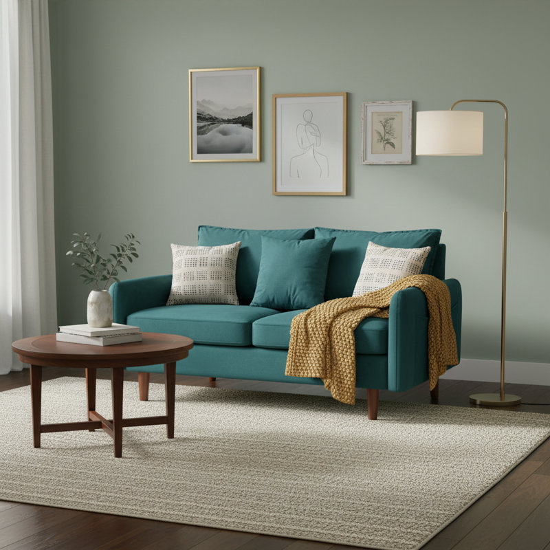 Causeuse à accoudoirs arrondis 56,5 po Sofa, Cyan foncé