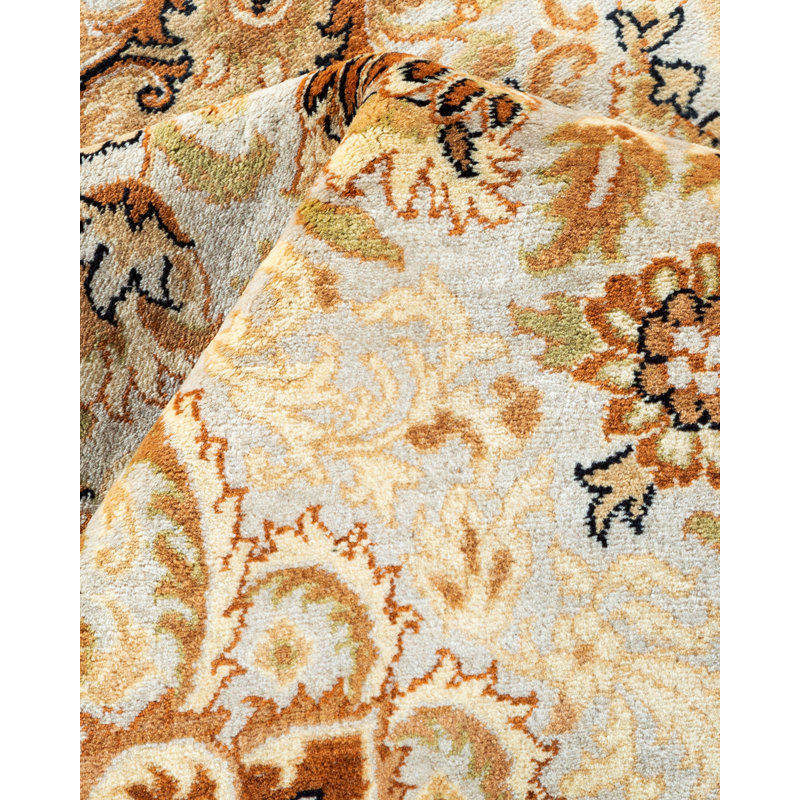 Tapis ivoire en laine noué à la main de conception unique 6 pi 1 po x 8 pi 10 po Hayner