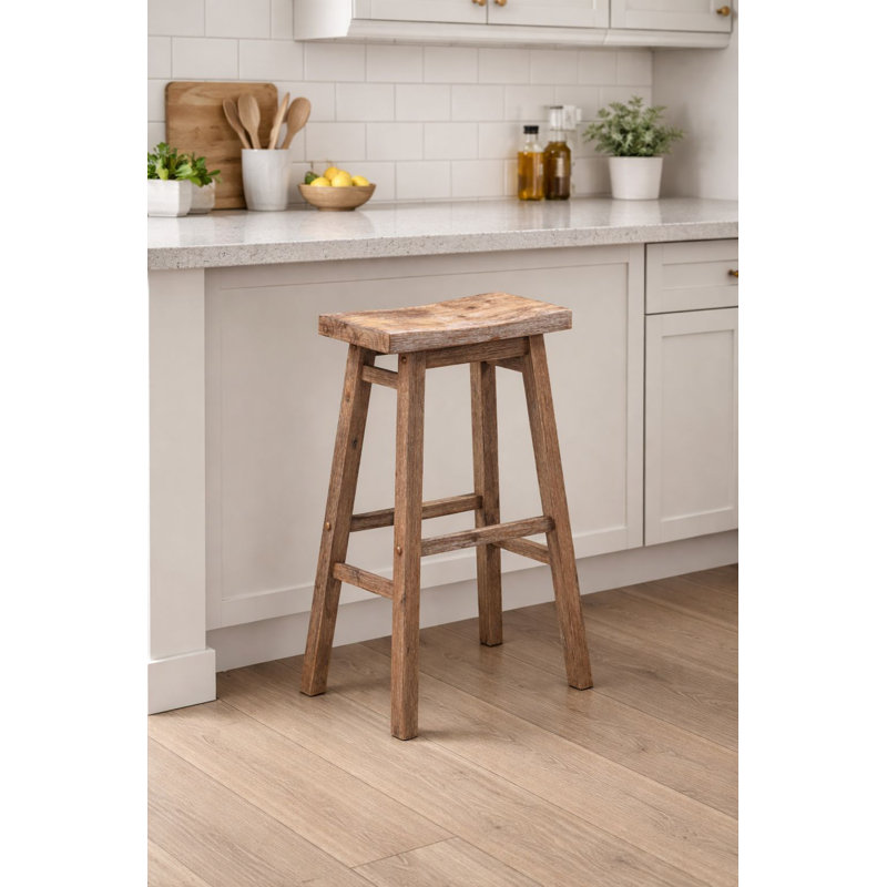 Tabouret Alessandro, Bois de grange à la brosse métallique, Tabouret de bar (siège d'une hauteur de 29 po), 1