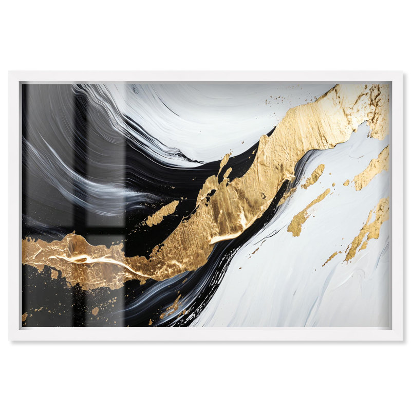 «Dynamic Fracture II», impression en noir et or par Art Remedy, cadre blanc, 45 x 30, H 31 po x l 46 po, Cadre blanc