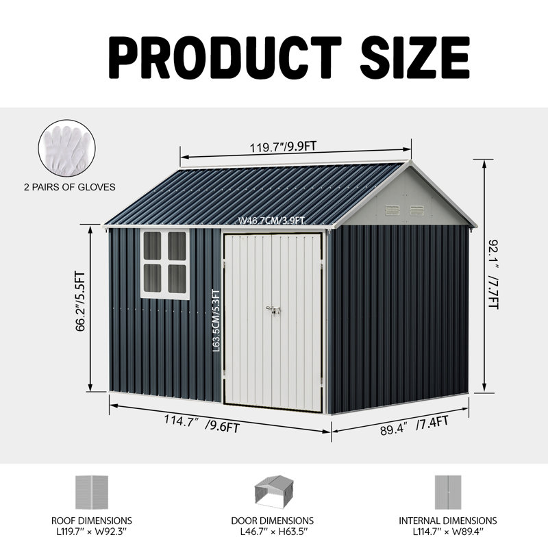 10x 8 FT Outdoor Steel Storage Shed With Lockable Doors And Window, Perfect For Garden, Backyard, And Patio Storage