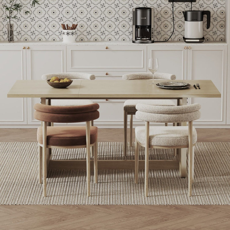 70.8" Large Kitchen Dining Room Table for 6-8, Modern Kitchen Rectangle Dining Table with Flute Wood Base, Dinette Tables for Eating Dinner, Living Room