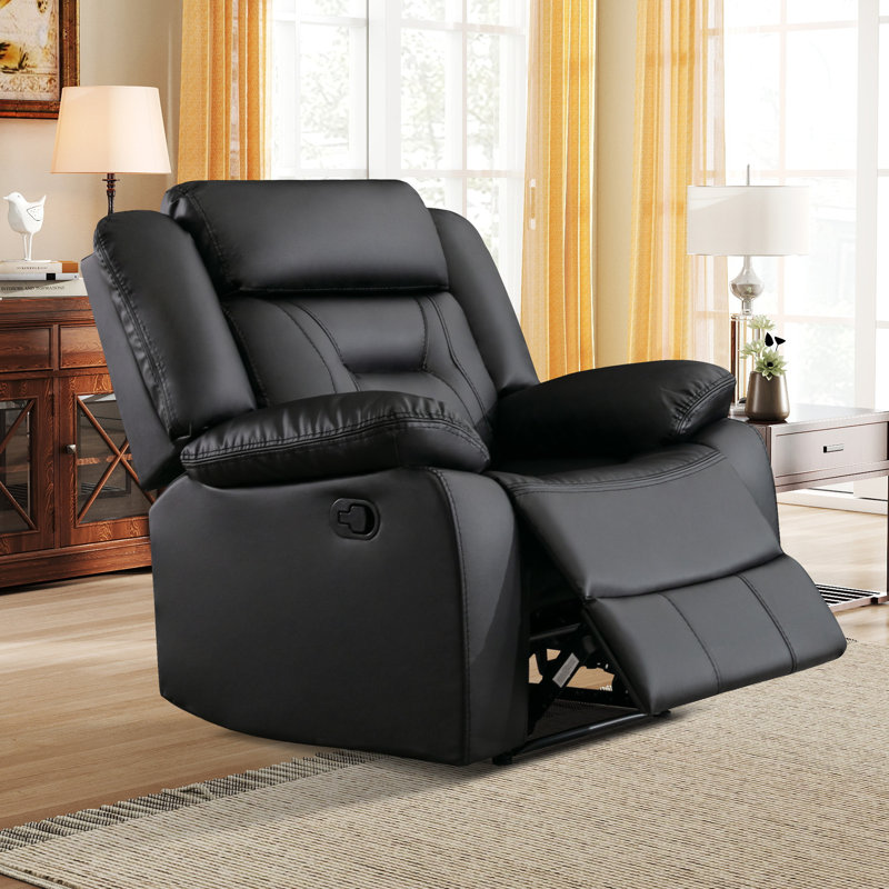 Ethelwyn 36.6'' Wide Modern Breathable Leather Manual Recliner With Overstuffed Arm And Back (Set Of 3)