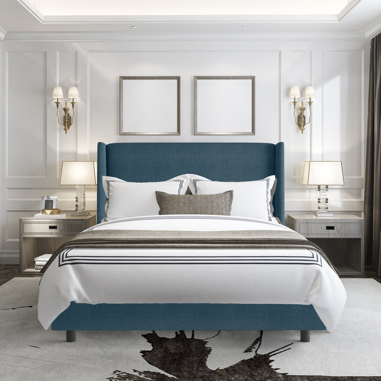 Tilly Upholstered Bed, California King, Zuma Navy Textured Linen