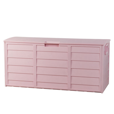 75gal (280l) Pink Lockable Outdoor Garden Storage Deck Box - Wheeled Plastic Seat For Tools/cushions/toys