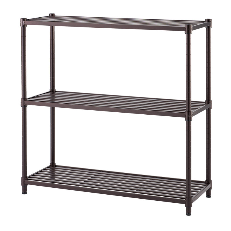 TRINITY Dark Bronze 3-Tier Decorative Steel Slat Shelving Unit (36 in. W x 35 in. H x 14 in. D)