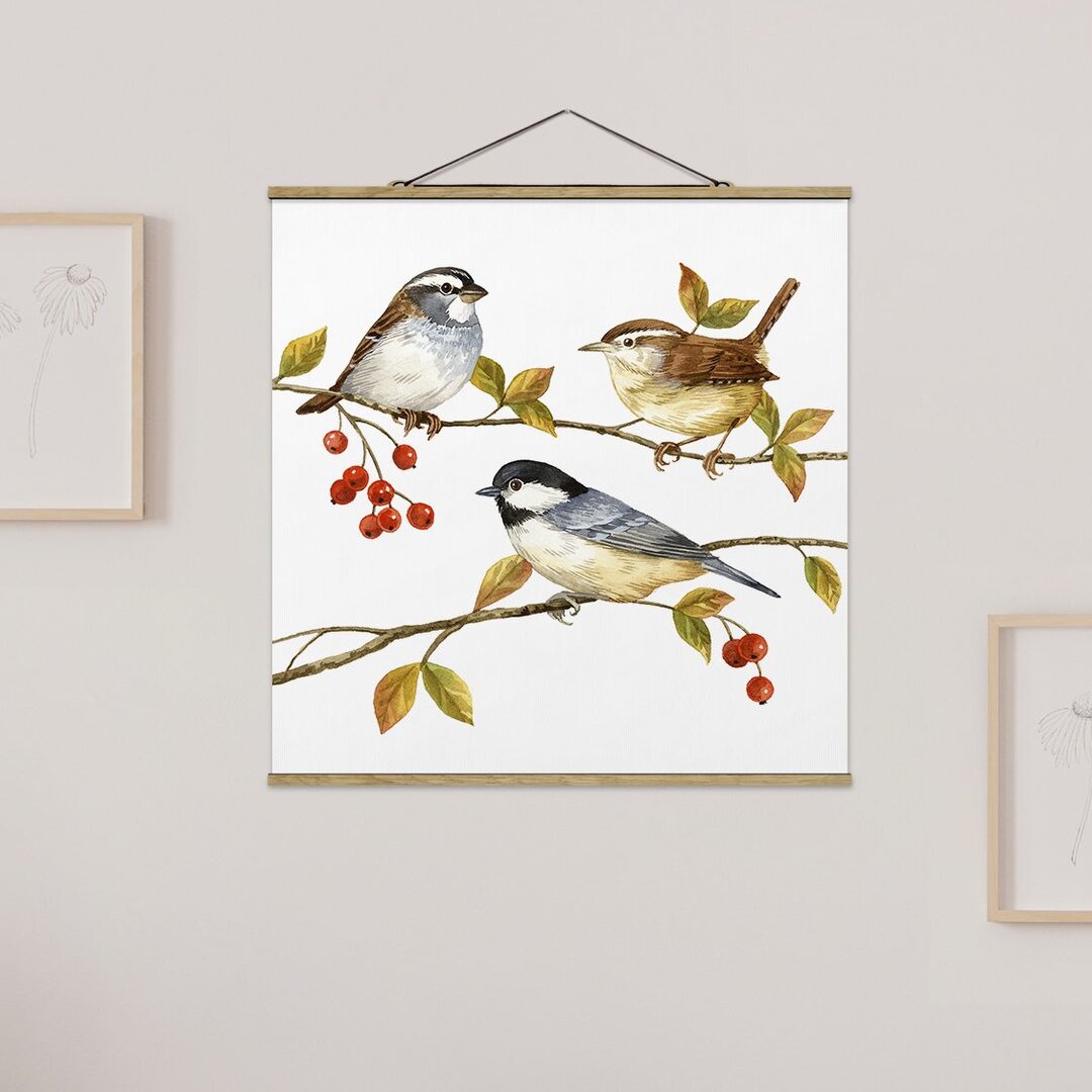 Wandbild Birds And Berries Tits