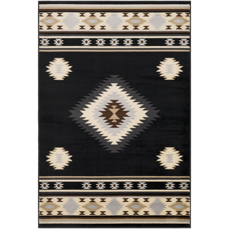 Tapis noir / crème Gorge Southwestern, Rectangle 6 pi 7 po x 9 pi 6 po