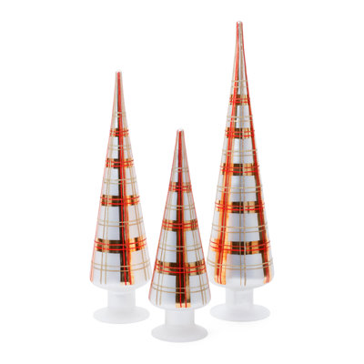Sapins de table en verre à carreaux de Noël, ensemble de 3