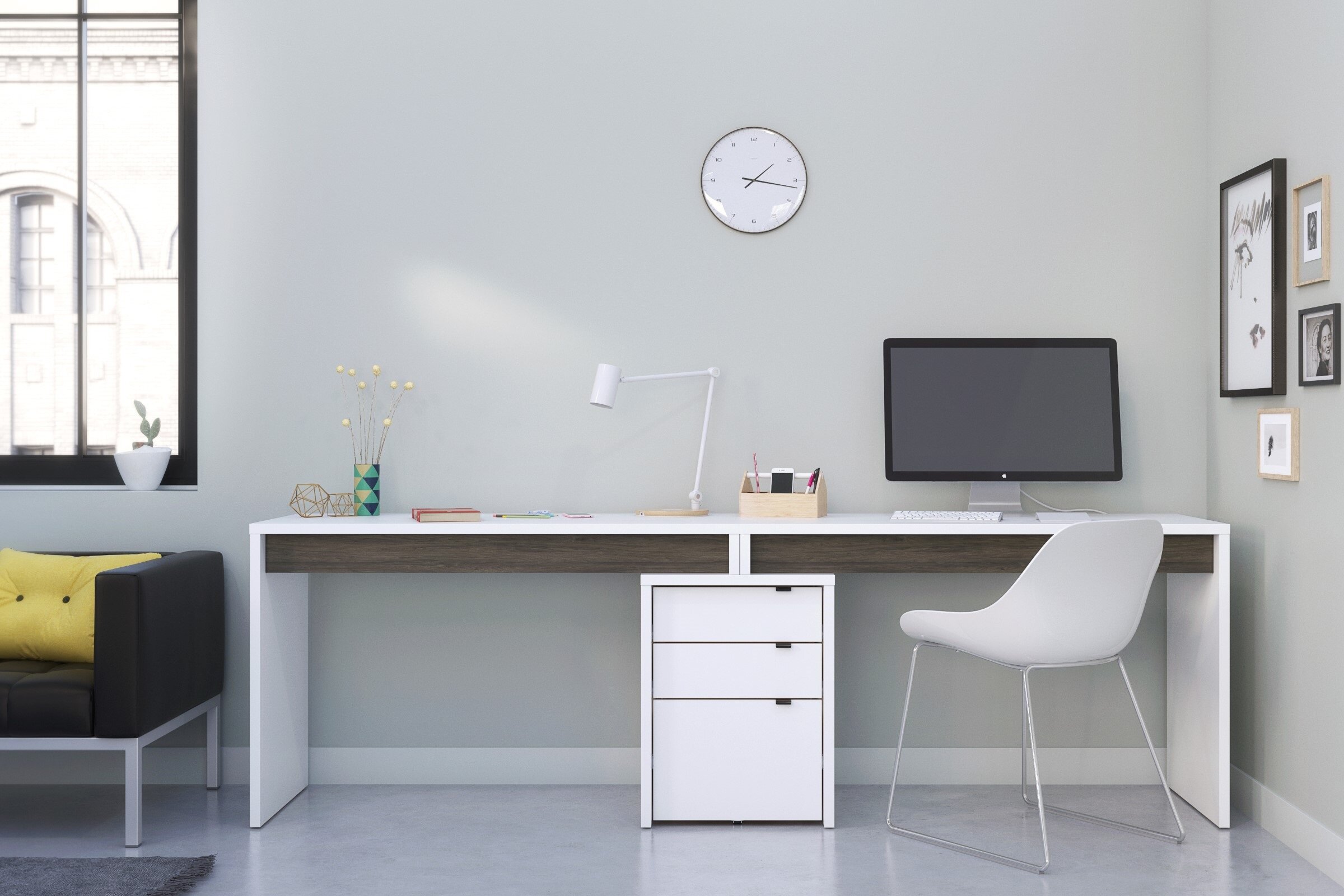 IFANNY White Computer Desk with Drawers, Modern Office Desk with