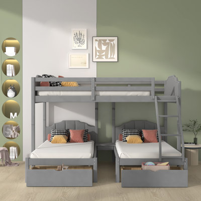 Kids Twin Over Twin Over Full Bunk Bed