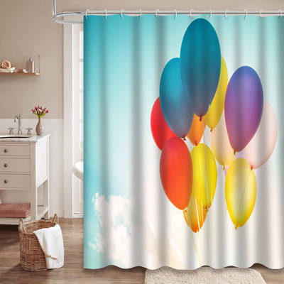 Rideau de douche rétro avec 12 crochets colorés Happy Birthday