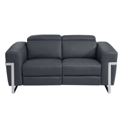 Global United Top Grain Italian Leather Loveseat With Power Recliner