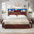 Farmhouse Wood Bed Frame with Bookcase Storage Headboard, 5 Drawers & LED Lights, Grey Wooden Platform Bed with Charging Station, Barn Door Design, No Box Spring Needed-370782390-400191142