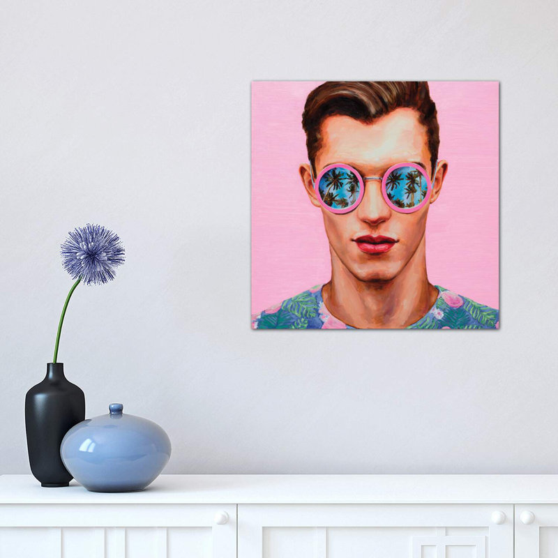 «Rose lunettes de soleil» - imprimé, Toile tendue, H 12 po x l 12 po x P 0,75 po