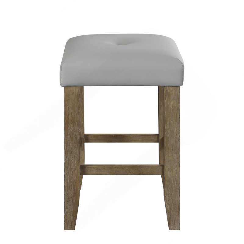 Ensemble de 2 tabourets de comptoir transitionnels, finition chêne et cuir synthétique gris pour un repas confortable