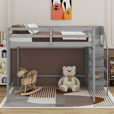 Jakema Full Size Loft Bed with Built-in Storage Wardrobe and Staircase