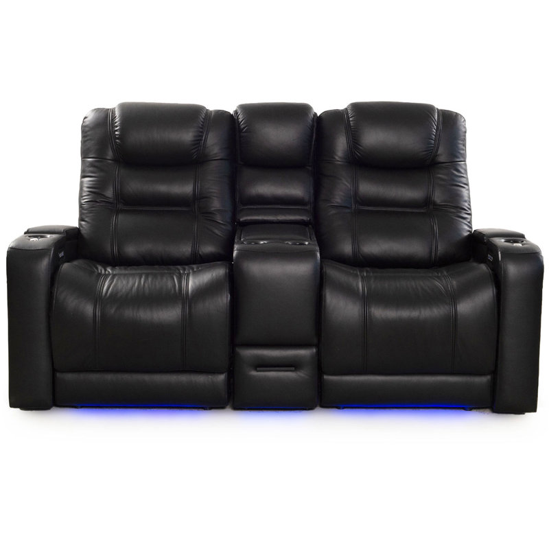 Causeuse d'une capacité de 400 lb avec console centrale, Cuir véritable noir