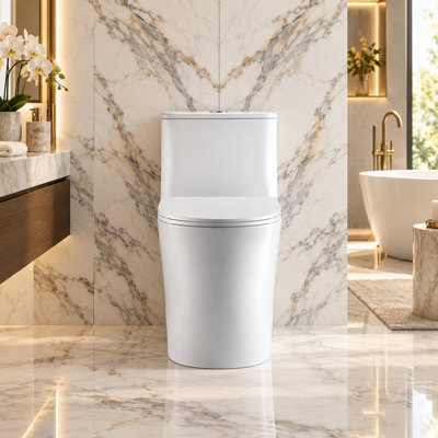 One-Piece Elongated Dual Flush Toilet, 1.06/1.28 GPF, ADA Height, Soft-Close Seat, 12 in. Rough-In, Glossy White