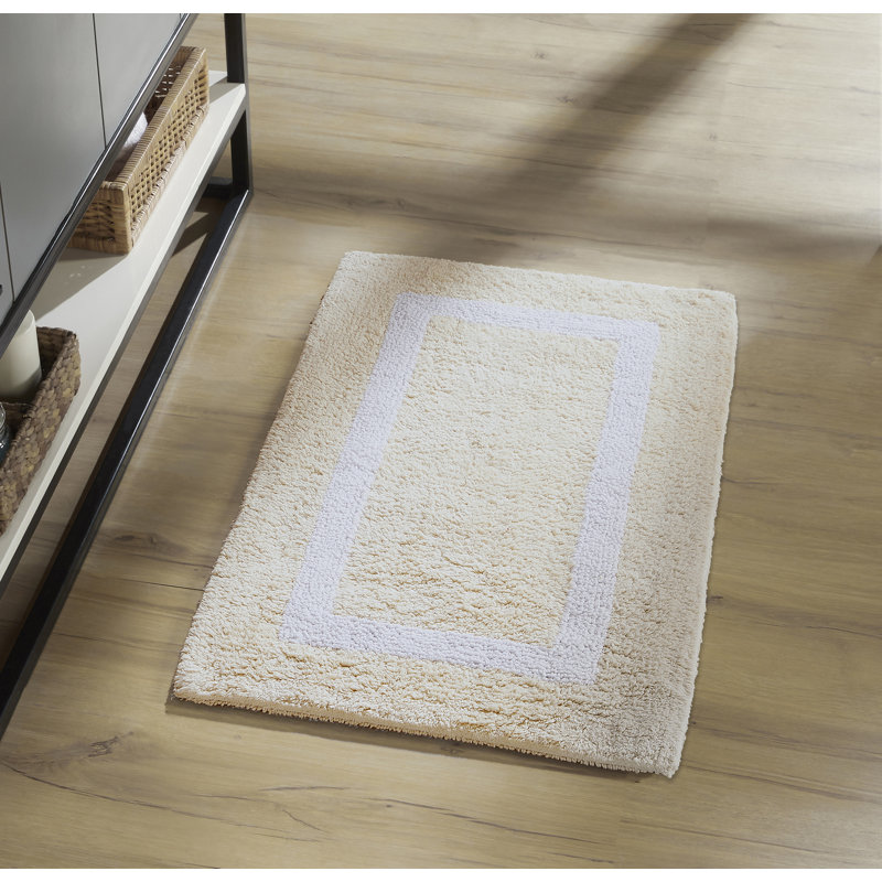 Tapis pour salle de bain réversible 100% coton Widman, Rectangle 21 po x 34 po, Sable / blanc