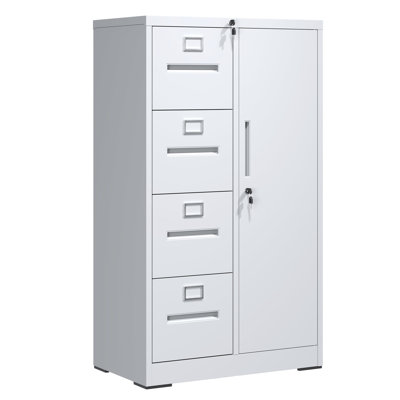 White Cold - Rolled Steel File Cabinet With 4 Drawers And 1 Door For Office Use Material, Smooth Operation, Spacious Storage