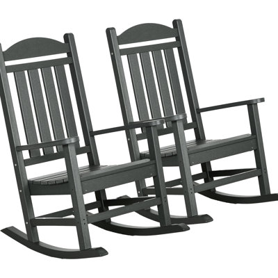 2 Pieces Outdoor Rocking Seat, Dark Gray, , , Rustic Tall Back, , Expansive Slatted , 350Lbs Weight Limit Gray Chairs - All-Weather Patio With Oversized Seat And Load Capacity For Pleasure