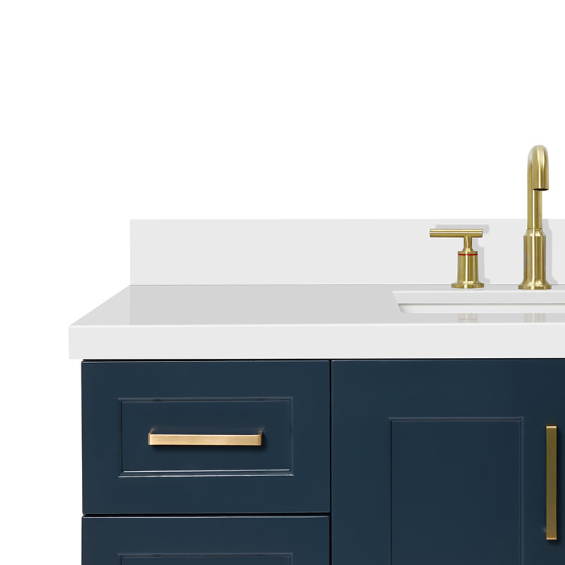 Freitas 48'' Solid Wood Single Bathroom Vanity, Midnight Blue, Rectangle, White Quartz