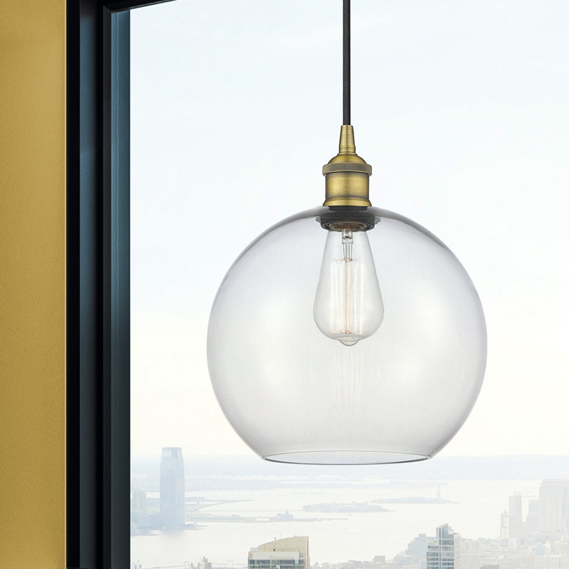 Ralph 1 - Light Sphere Pendant, 12.75" H x 10" W x 10" D, Clear, Brushed Brass
