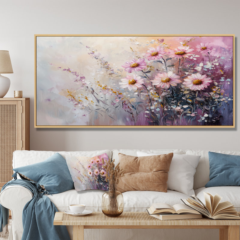 Kimbrough - Floral Wall Art, H 28 po x l 60 po, Impression encadrée flottante, Or