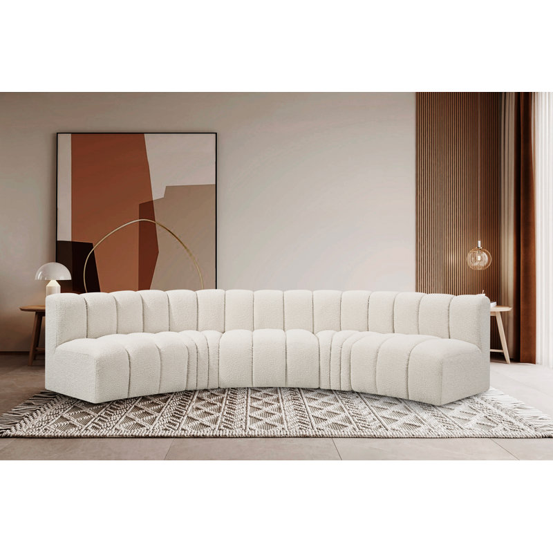 Hridaan Upholstered Curved Sectional Reversible, Cream Boucle Fabric