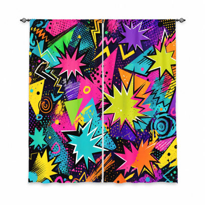 2 pièces de rideaux Pop Art rétro, imprimé géométrique éclatant, tissu filtrant la lumière, décoration artistique pour la chambre à coucher, chambre à coucher, adolescents